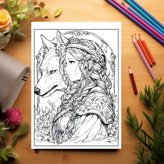 Carte de colorat pentru relaxare si antistres, 50 de ilustratii, Anime Girls with Animals, 106 pagini [3]