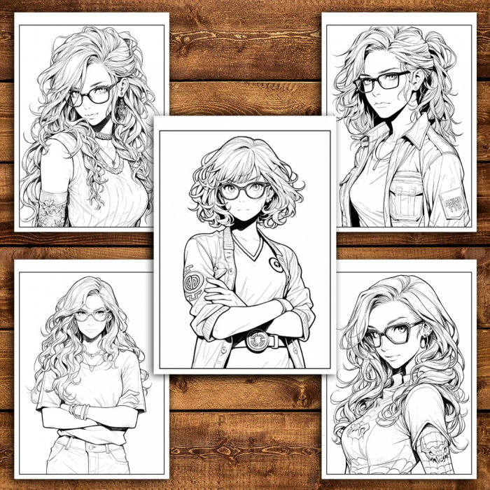 Carte de colorat pentru relaxare si antistres, 50 de ilustratii, Anime Girls with Glasses - Volumul II, 106 pagini [4]