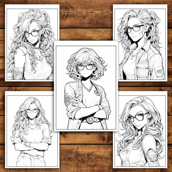 Carte de colorat pentru relaxare si antistres, 50 de ilustratii, Anime Girls with Glasses - Volumul II, 106 pagini [4]