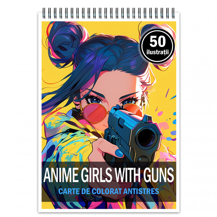 Carte de colorat pentru relaxare si antistres, 50 de ilustratii, Anime Girls with Guns, 106 pagini [1]