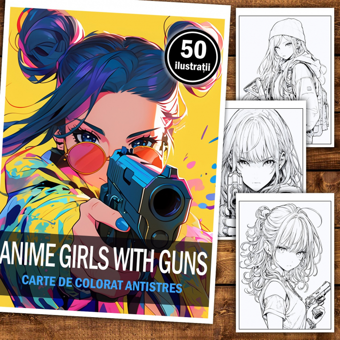 Carte de colorat pentru relaxare si antistres, 50 de ilustratii, Anime Girls with Guns, 106 pagini [2]