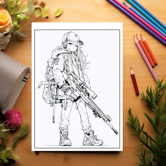Carte de colorat pentru relaxare si antistres, 50 de ilustratii, Anime Girls with Guns, 106 pagini [3]