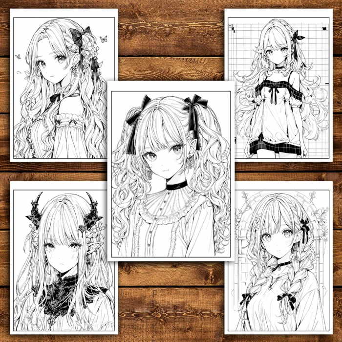 Carte de colorat pentru relaxare si antistres, 50 de ilustratii, Anime Goth Girls - Volumul II, 106 pagini [4]