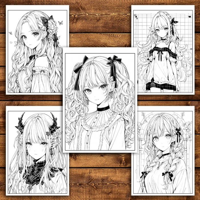 Carte de colorat pentru relaxare si antistres, 50 de ilustratii, Anime Goth Girls - Volumul II, 106 pagini [4]