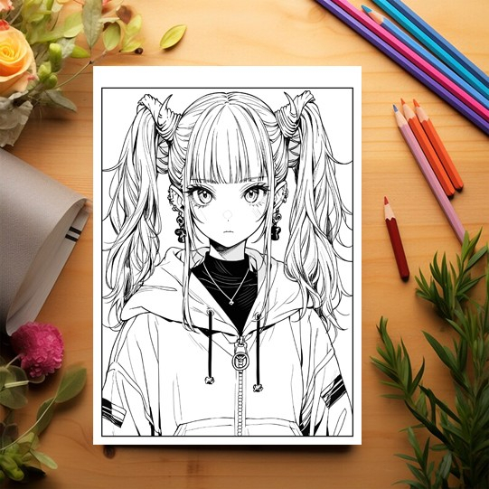 Carte de colorat pentru relaxare si antistres, 50 de ilustratii, Anime Goth Girls - Volumul II, 106 pagini [3]