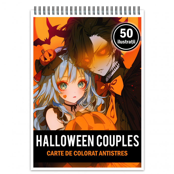 Carte de colorat pentru relaxare si antistres, 50 de ilustratii, Anime Halloween Couples, 106 pagini [1]