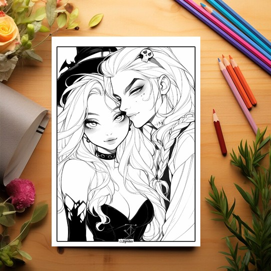 Carte de colorat pentru relaxare si antistres, 50 de ilustratii, Anime Halloween Couples, 106 pagini [3]