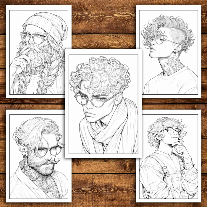Carte de colorat pentru relaxare si antistres, 50 de ilustratii, Anime Hipster Boys, 106 pagini [4]