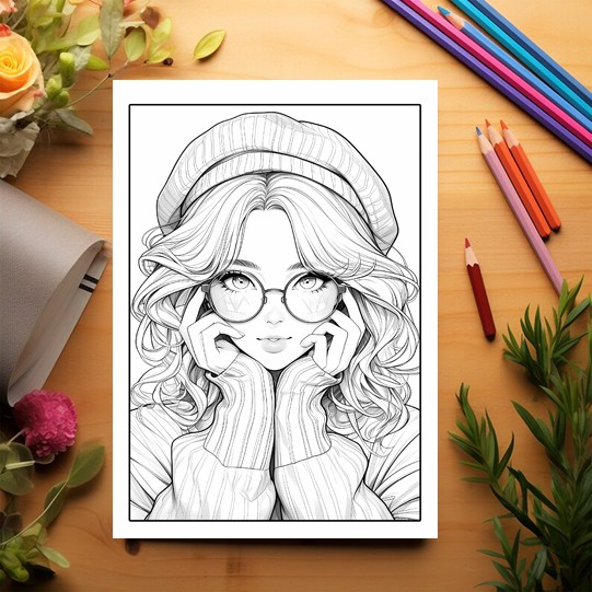 Carte de colorat pentru relaxare si antistres, 50 de ilustratii, Anime Hipster Girls, 106 pagini [3]