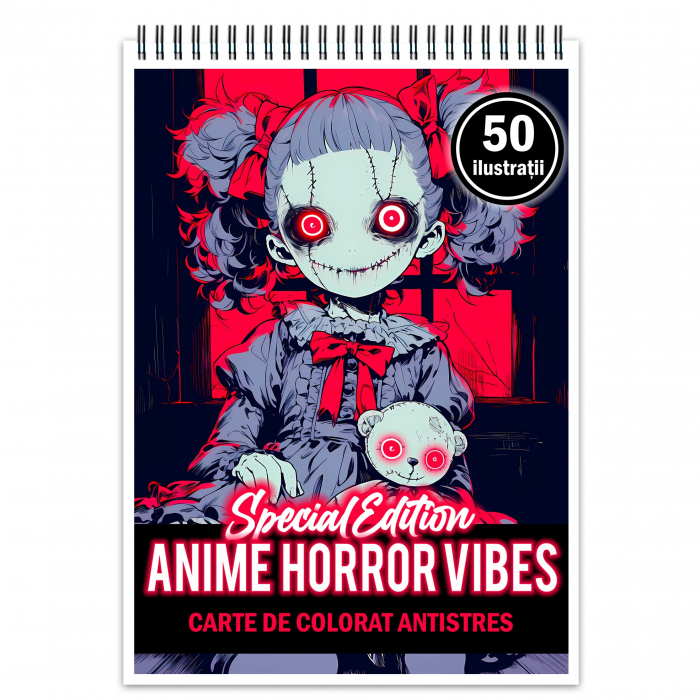 Carte de colorat pentru relaxare si antistres, 50 de ilustratii, Anime Horror Vibes, 106 pagini [1]