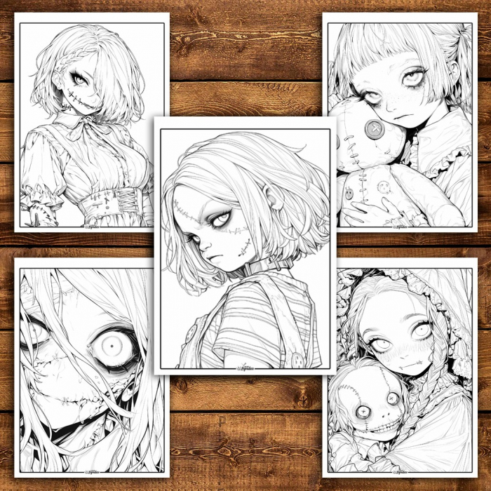 Carte de colorat pentru relaxare si antistres, 50 de ilustratii, Anime Horror Vibes, 106 pagini [6]