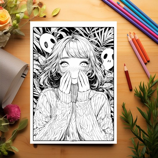 Carte de colorat pentru relaxare si antistres, 50 de ilustratii, Anime Horror Vibes, 106 pagini [3]