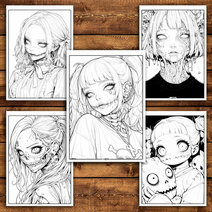 Carte de colorat pentru relaxare si antistres, 50 de ilustratii, Anime Horror Vibes, 106 pagini [5]
