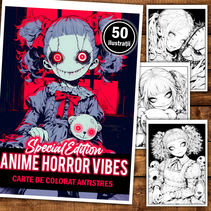 Carte de colorat pentru relaxare si antistres, 50 de ilustratii, Anime Horror Vibes, 106 pagini [2]