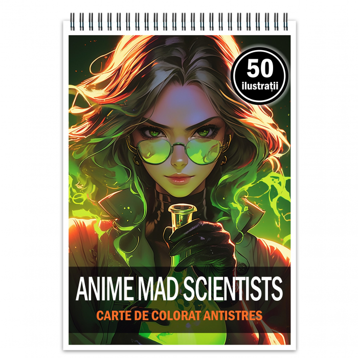 Carte de colorat pentru relaxare si antistres, 50 de ilustratii, Anime Mad Scientists, 106 pagini [1]