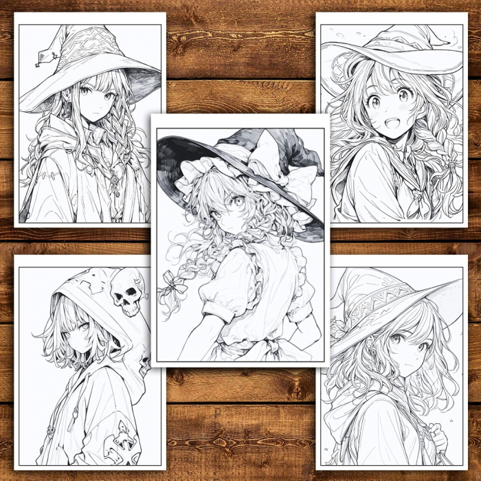 Carte de colorat pentru relaxare si antistres, 50 de ilustratii, Anime Mage Girls, 106 pagini [4]