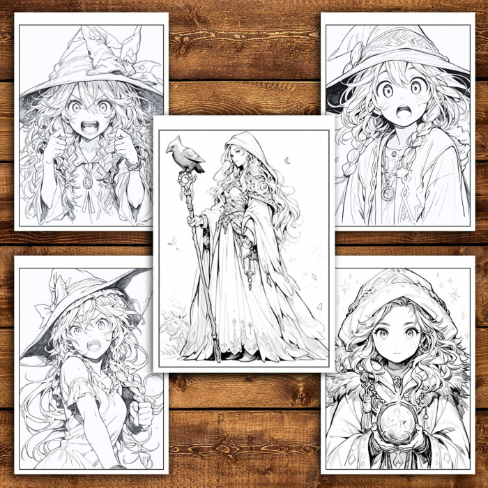 Carte de colorat pentru relaxare si antistres, 50 de ilustratii, Anime Mage Girls, 106 pagini [5]