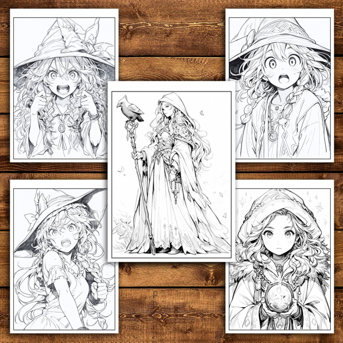 Carte de colorat pentru relaxare si antistres, 50 de ilustratii, Anime Mage Girls, 106 pagini [5]