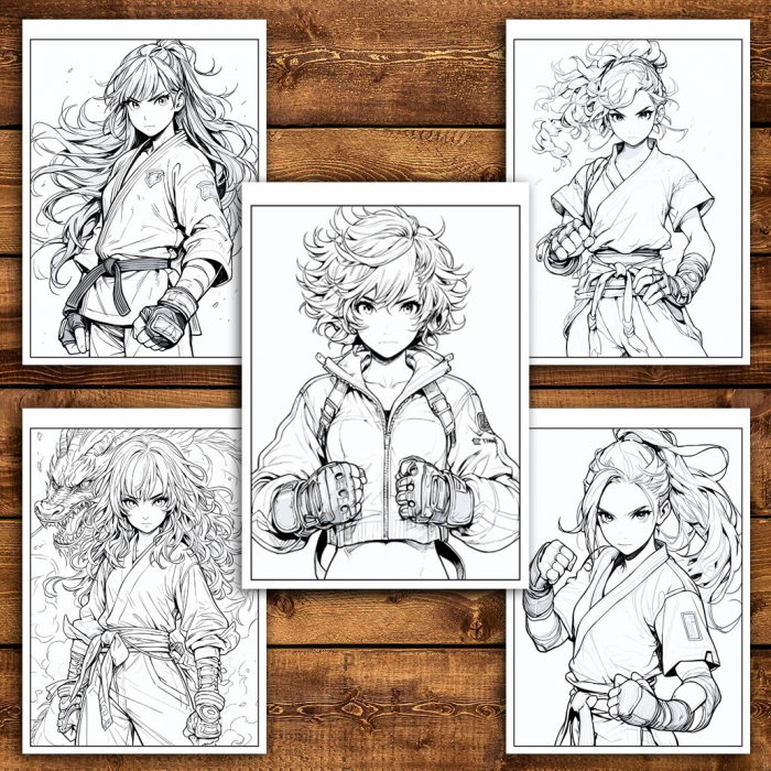 Carte de colorat pentru relaxare si antistres, 50 de ilustratii, Anime Martial Artists, 106 pagini [4]