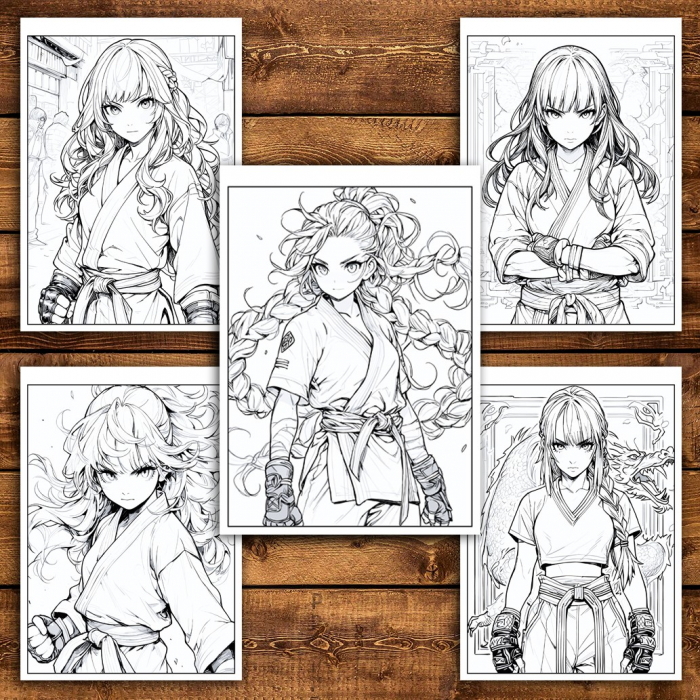 Carte de colorat pentru relaxare si antistres, 50 de ilustratii, Anime Martial Artists, 106 pagini [5]