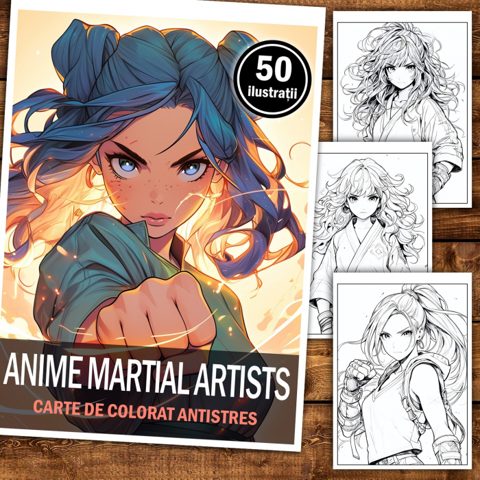 Carte de colorat pentru relaxare si antistres, 50 de ilustratii, Anime Martial Artists, 106 pagini [2]