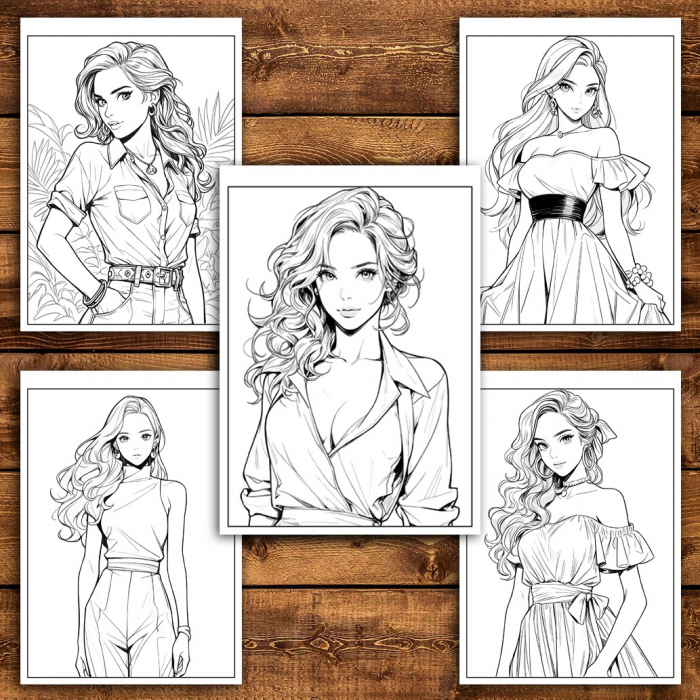 Carte de colorat pentru relaxare si antistres, 50 de ilustratii, Anime Model Girls - Volumul III, 106 pagini [4]