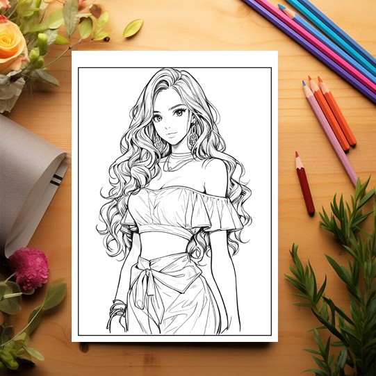 Carte de colorat pentru relaxare si antistres, 50 de ilustratii, Anime Model Girls - Volumul III, 106 pagini [3]