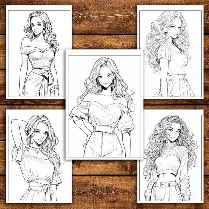 Carte de colorat pentru relaxare si antistres, 50 de ilustratii, Anime Model Girls - Volumul III, 106 pagini [5]