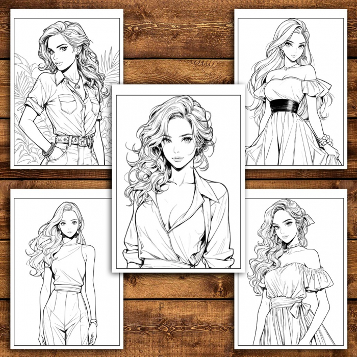 Carte de colorat pentru relaxare si antistres, 50 de ilustratii, Anime Model Girls - Volumul III, 106 pagini [4]