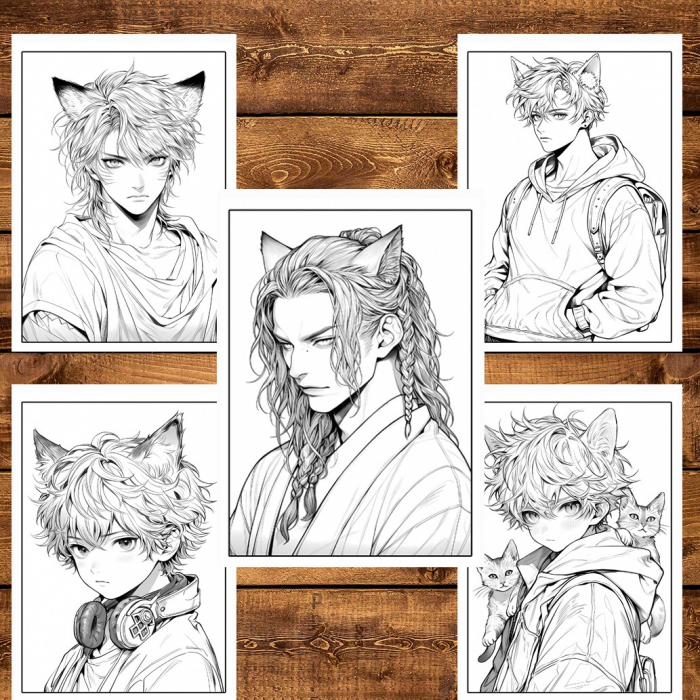 Carte de colorat pentru relaxare si antistres, 50 de ilustratii, Anime Necko Boys, 106 pagini [5]