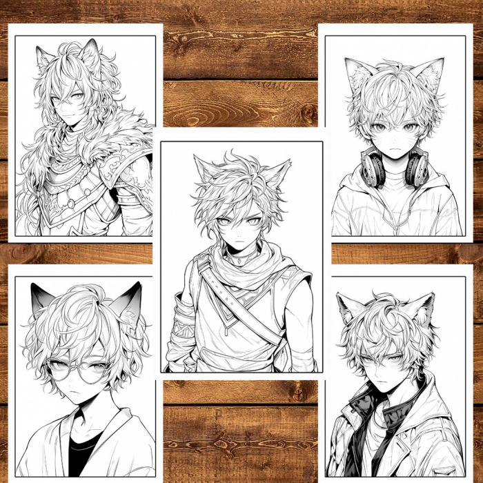 Carte de colorat pentru relaxare si antistres, 50 de ilustratii, Anime Necko Boys, 106 pagini [6]
