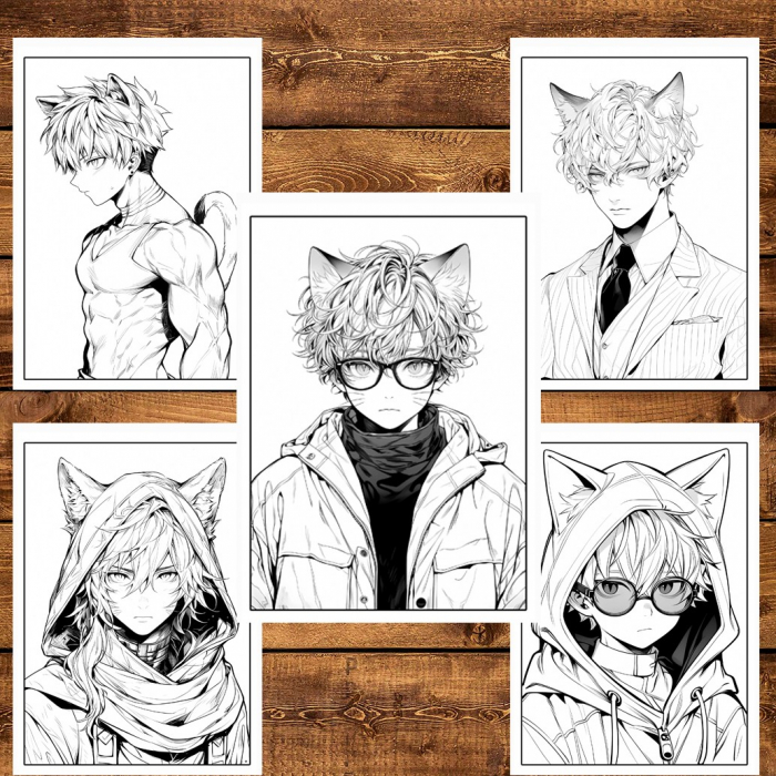 Carte de colorat pentru relaxare si antistres, 50 de ilustratii, Anime Necko Boys, 106 pagini [4]