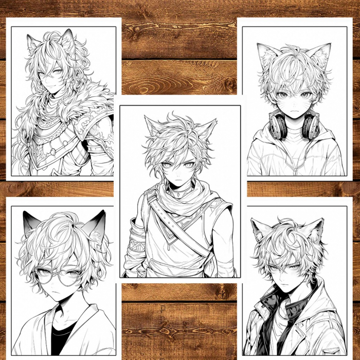 Carte de colorat pentru relaxare si antistres, 50 de ilustratii, Anime Necko Boys, 106 pagini [6]