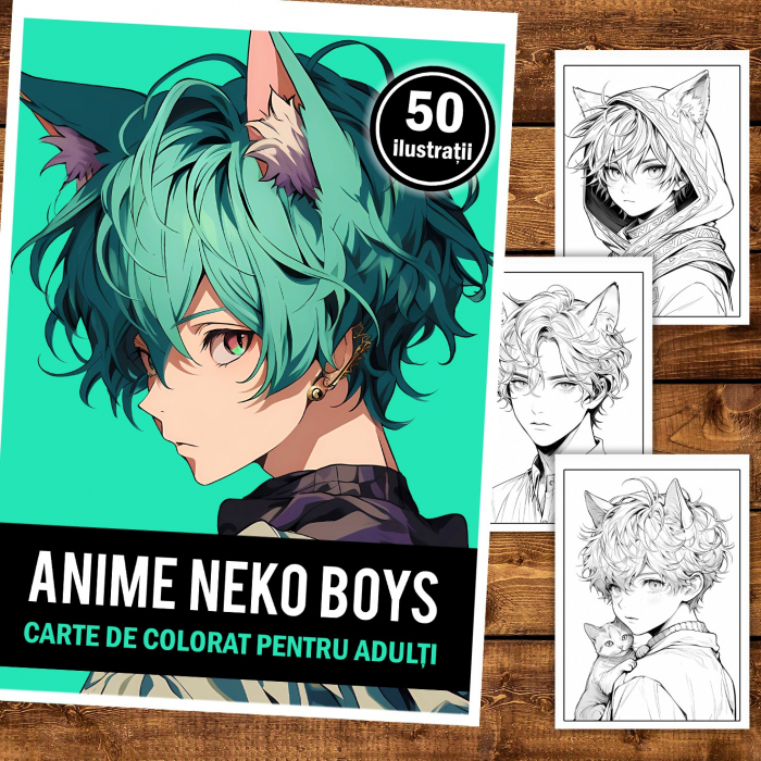 Carte de colorat pentru relaxare si antistres, 50 de ilustratii, Anime Necko Boys, 106 pagini [2]