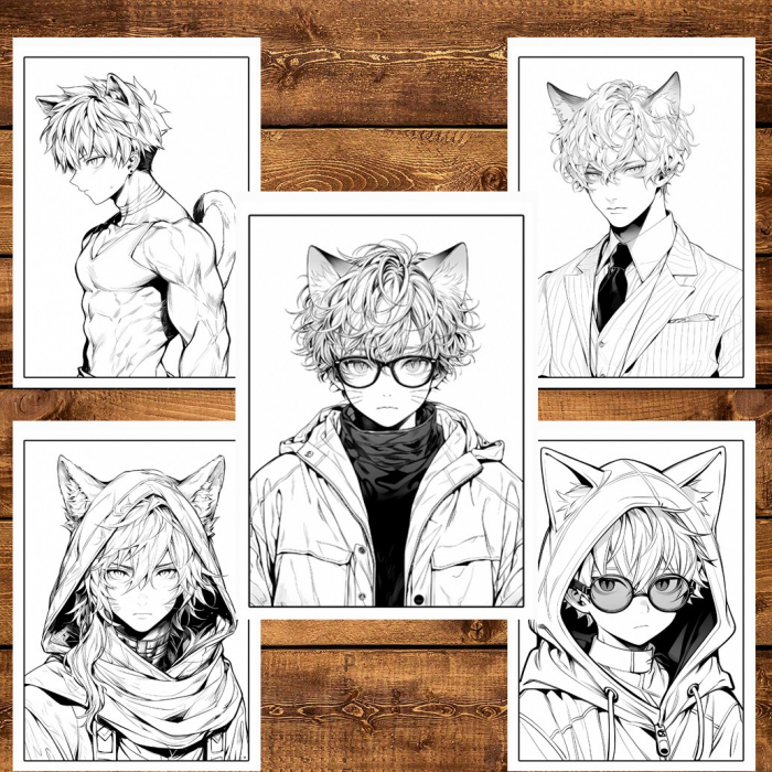 Carte de colorat pentru relaxare si antistres, 50 de ilustratii, Anime Necko Boys, 106 pagini [4]