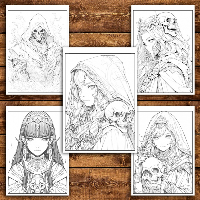 Carte de colorat pentru relaxare si antistres, 50 de ilustratii, Anime Necromancers, 106 pagini [4]