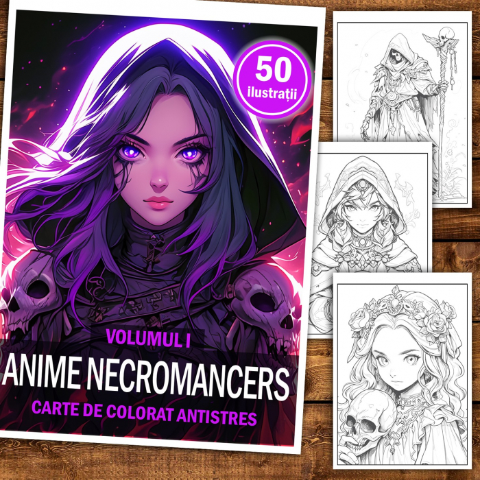 Carte de colorat pentru relaxare si antistres, 50 de ilustratii, Anime Necromancers, 106 pagini [2]