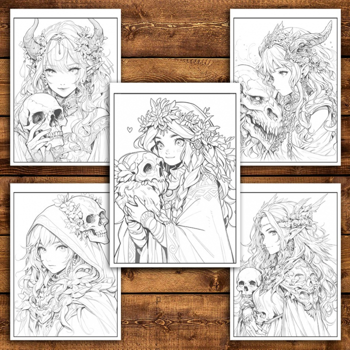 Carte de colorat pentru relaxare si antistres, 50 de ilustratii, Anime Necromancers, 106 pagini [5]