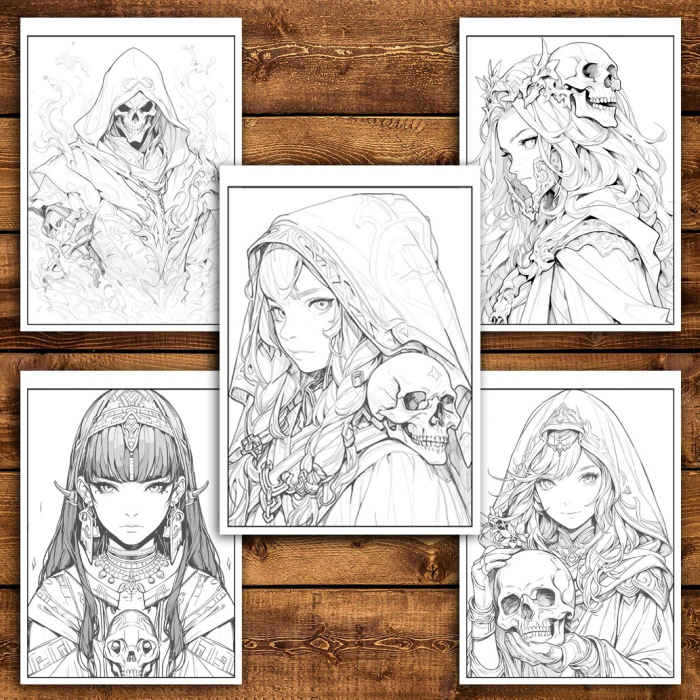 Carte de colorat pentru relaxare si antistres, 50 de ilustratii, Anime Necromancers, 106 pagini [4]