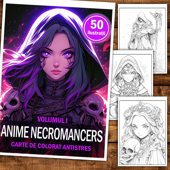 Carte de colorat pentru relaxare si antistres, 50 de ilustratii, Anime Necromancers, 106 pagini [2]
