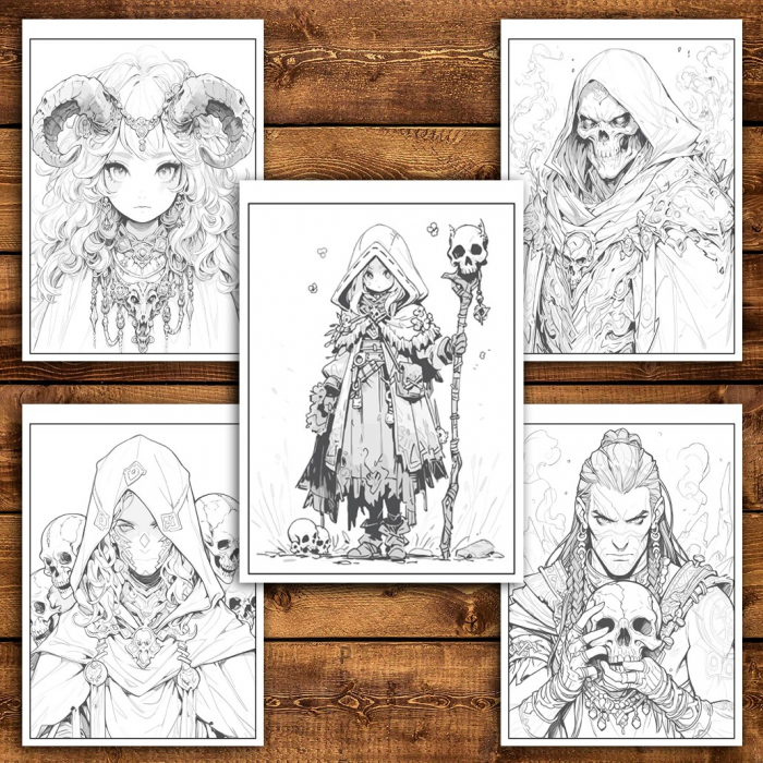 Carte de colorat pentru relaxare si antistres, 50 de ilustratii, Anime Necromancers - Volumul II, 106 pagini [4]