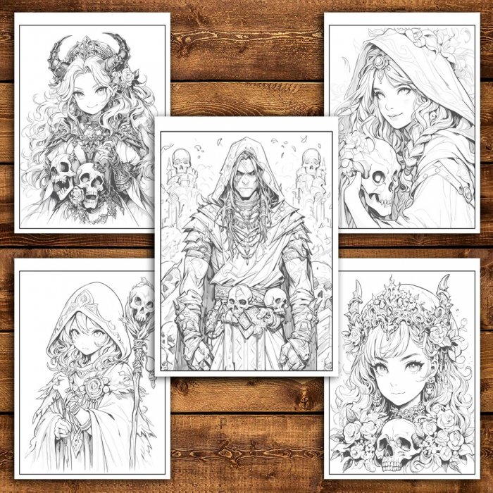 Carte de colorat pentru relaxare si antistres, 50 de ilustratii, Anime Necromancers - Volumul II, 106 pagini [5]