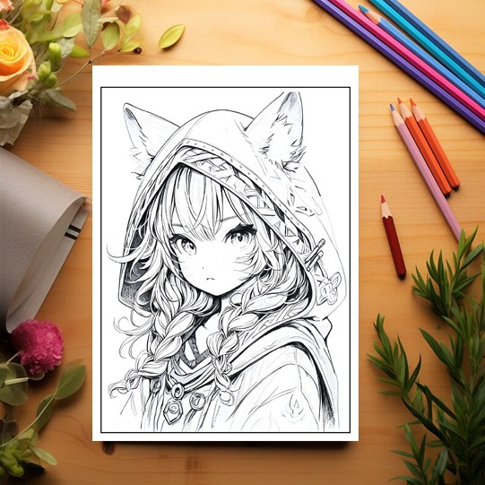 Carte de colorat pentru relaxare si antistres, 50 de ilustratii, Anime Neko Girls - Volumul II, 106 pagini [3]