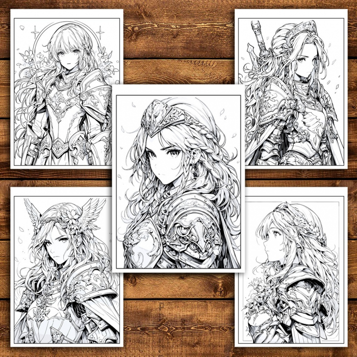 Carte de colorat pentru relaxare si antistres, 50 de ilustratii, Anime Paladin Girls, 106 pagini [5]