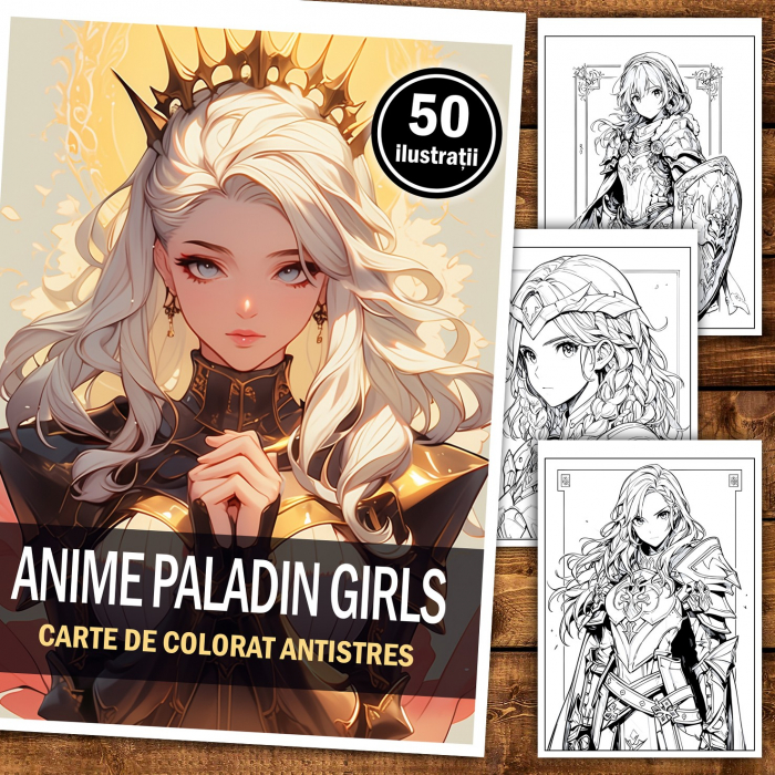 Carte de colorat pentru relaxare si antistres, 50 de ilustratii, Anime Paladin Girls, 106 pagini [2]