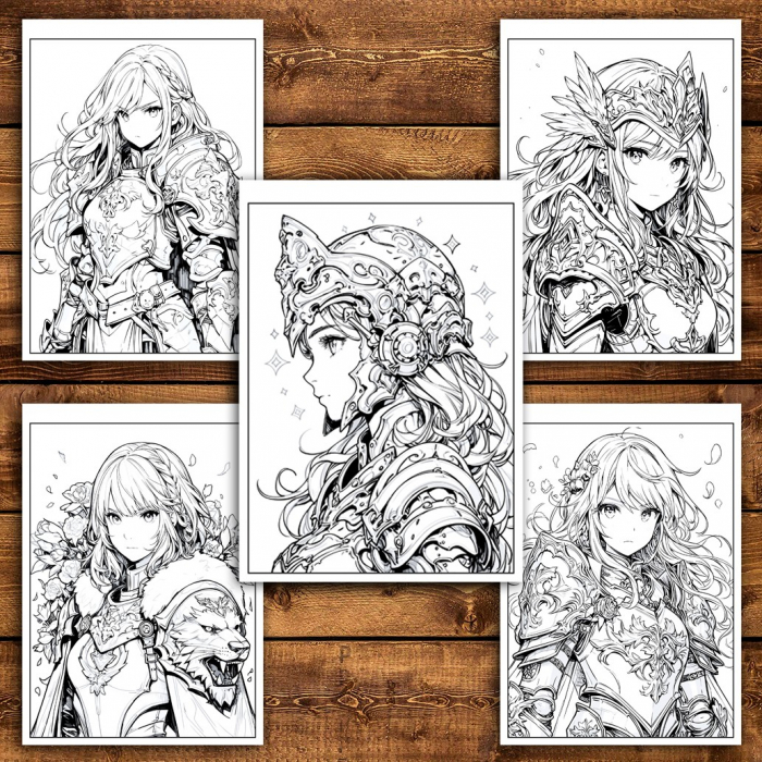 Carte de colorat pentru relaxare si antistres, 50 de ilustratii, Anime Paladin Girls, 106 pagini [4]