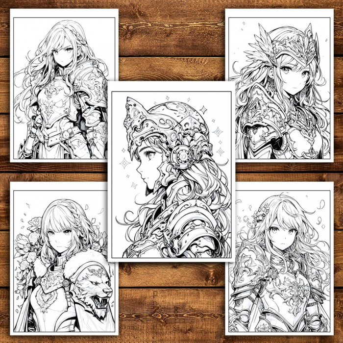 Carte de colorat pentru relaxare si antistres, 50 de ilustratii, Anime Paladin Girls, 106 pagini [4]