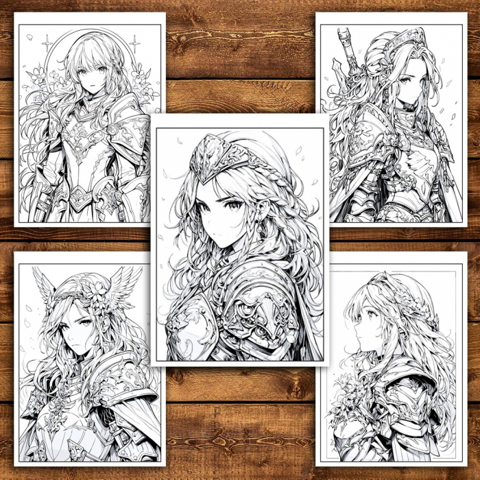 Carte de colorat pentru relaxare si antistres, 50 de ilustratii, Anime Paladin Girls, 106 pagini [5]