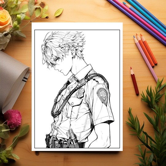 Carte de colorat pentru relaxare si antistres, 50 de ilustratii, Anime Police Boys, 106 pagini [3]