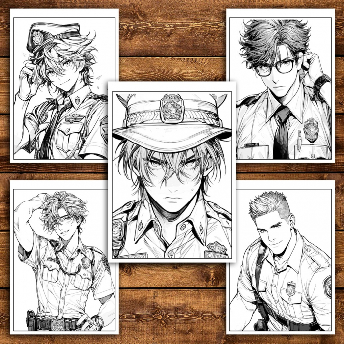 Carte de colorat pentru relaxare si antistres, 50 de ilustratii, Anime Police Boys, 106 pagini [5]